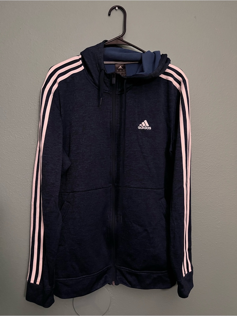 Adidas Navy Zip-Up Hoodie with Stripes